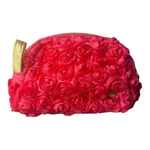 Steph & Co Pink Rosette  Cosmetics Case Travel Makeup Bag + Free Lipstick